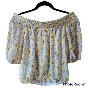 Joie Crop Top Floral Blouse Smocked Off The Shoulder Flowy